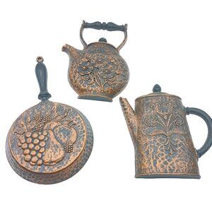 Vintage Homco Syroco Wall Hanging Group of 3 Black and Copper 7261 Coffee Pot 72